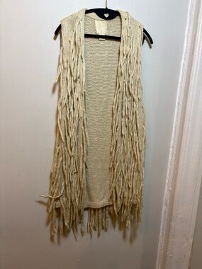 MARINA Cream Knit Fringe Vest